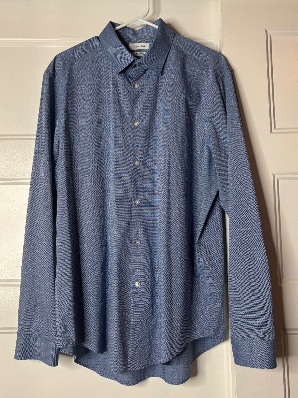 Calvin Klein Stain Shield Wrinkle Free Blue Polka Dot Button Up Dress Shirt